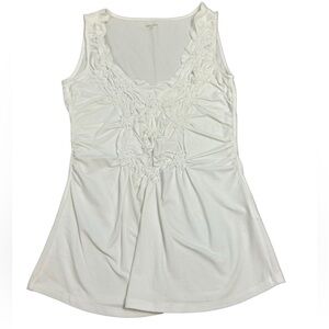 Garnet Hill Solid White Gathered Sleeveless Summer Stretch Tank Top Size XS